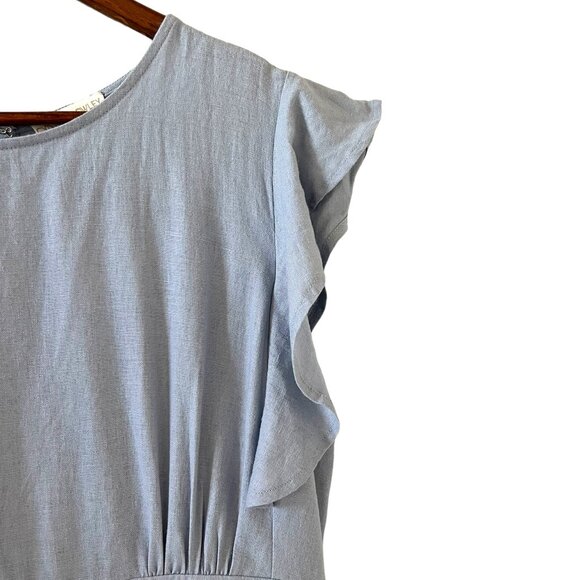 Cynthia Rowley NEW Linen Blend Flutter Sleeve Maxi Dress In Light Blue Size L - Picture 4 of 13